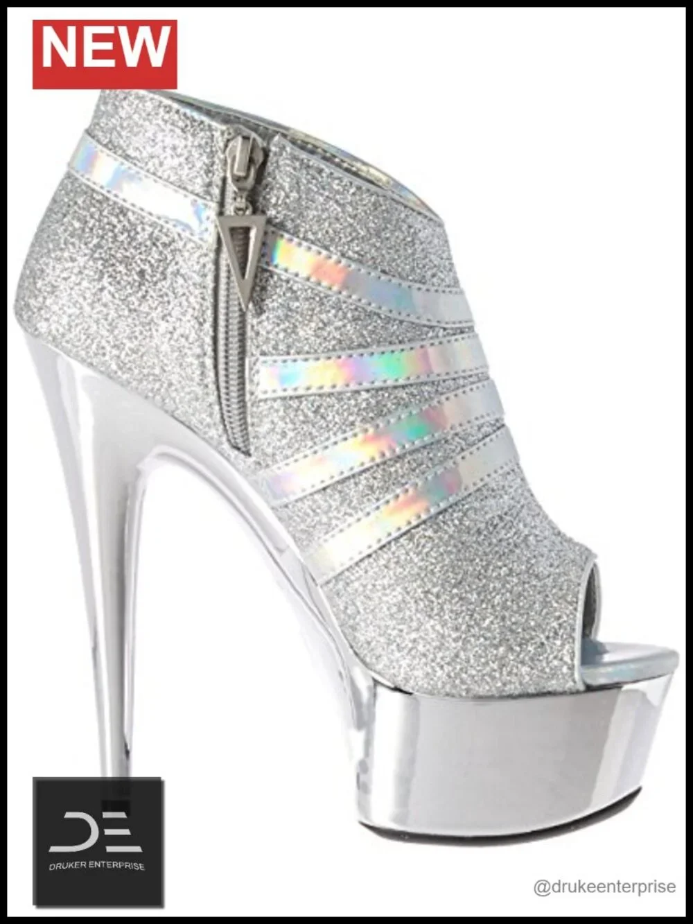 Glitter Platform Sandals with Ankle Strap and Zipper Closure